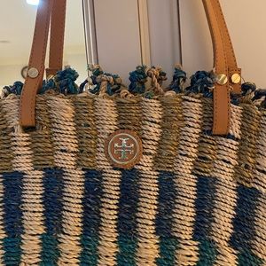 Authentic Tory Burch blue straw tote